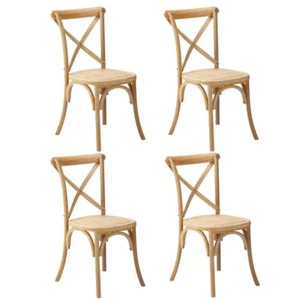 Oikiture 4PCS Crossback Dining Chair Solid Birch Timber Wood Ratan Seat Natural - Picture 1 of 10