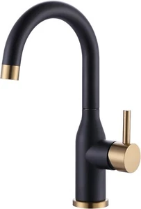 Bar Sink Faucet Black and Gold Modern Single Handle Bar Faucet 1 Hole 360 Swivel - Picture 1 of 7