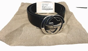 Gucci GG Signature Leather Calf Black Belt with Silver G Buckle 411924 105/40 - Picture 1 of 3