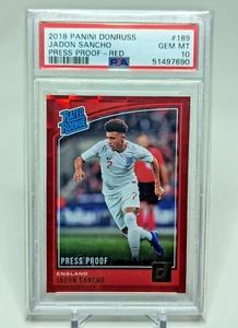 2018 Panini Donruss Soccer Press Proof Red #189 Jadon Sancho RC Rookie PSA 10 - Picture 1 of 2