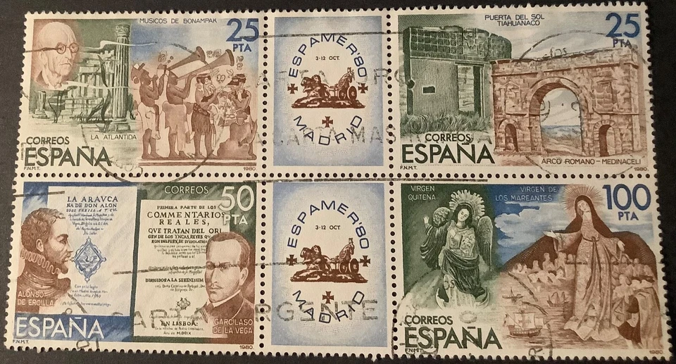ESPAÑA 1980. ESPAMER’80. Edifil 2583 Bloque 4 sellos + 2 viñetas. Usado - Imagen 1 de 1