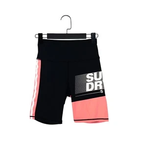 Superdry Sport Black Neon Pink Active Lifestyle Logo Bike Shorts - Size 8 - Picture 1 of 11
