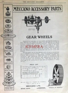 Early MECCANO Ltd. 1925 Advert - Engineering Kit Gear Wheel Accessories PRINT - Foto 1 di 1