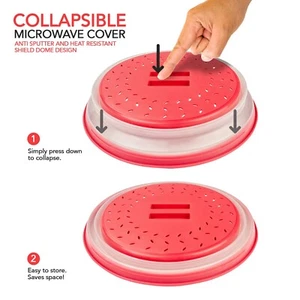 Couvercle micro-ondes couvercle de protection contre les éclaboussures de nourriture plat silicone rouge pliable - Photo 1/8