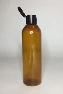 Empty Amber PET Plastic 250ml Boston Bottle And Black Flip Top Cap *ANY AMOUNT* - Picture 1 of 3