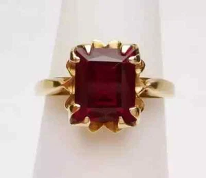 Red Ruby Women's Wedding Ring 14K Yellow Gold Plated 2Ct Emerald Cut Lab-Created - Picture 1 of 5