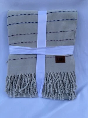 UGG Throw Blanket 50"x70” Oysters Multi w/ Dotted Stripes and Twisted Fringed - Image 1 of 4