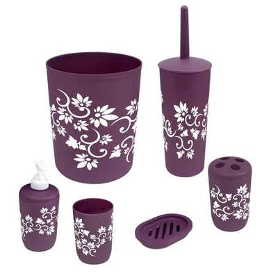 Bathroom Set Complete, Brush and Holder, Trash Can, Toothbrush Holder, Purple... - Image 1 of 4