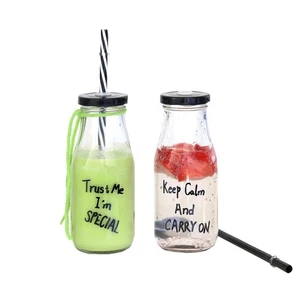 440s Glas Trinkflaschen 2er Set, mit Verschluß und Trinkhalm - Bild 1 von 5