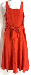 Coldwater Creek Sz 12 Formal Red Silk Midi Dress Sleeveless Tie Ruched Waistband - Foto 1 di 11