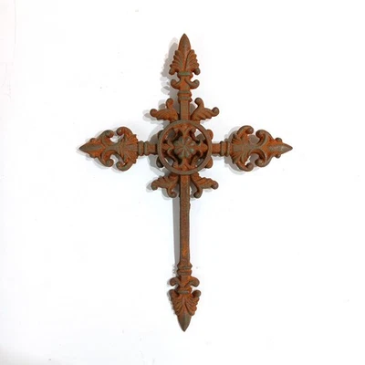 Heavy Rustic Cast Iron Cross Distressed Wall Plaque Metal 15" x 11" - Image 1 of 4