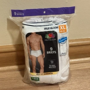 Fruit Of The Loom 9 Pack Tag Free Full Cut Soft White Briefs Underwear - New XL - Picture 1 of 5