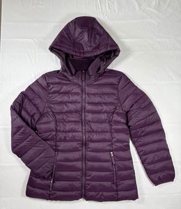 NEW St Johns Bay Purple Women's Sz. Medium Puffer Jacket Zipper Front W/Hood - Picture 1 of 8