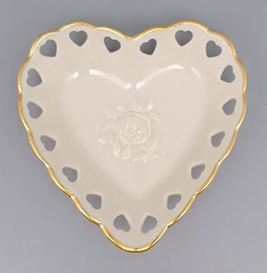 Lenox Reticulated Heart Trinket Dish With Rose Design EUC - Picture 1 of 6