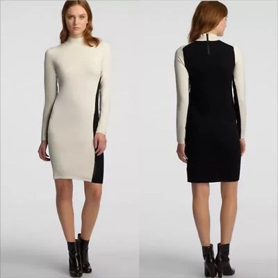 Halston Heritage Mock Neck Color Block Wool Sweater Dress Size Medium NWT - Image 1 of 4