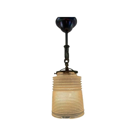 Antique c1915 Industrial Holophane Pendant Light Rare Cylinder Shade Restored Cover