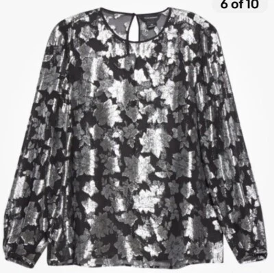 Top Club Monaco Mujer Metálico Patrón Floral Mezcla Seda Transparente Negro/Plateado Talla S Foto 1 de 4