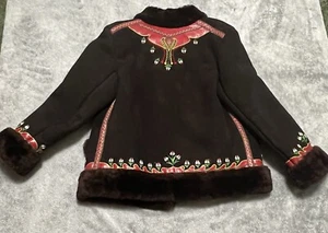 VTG Sheepskin Embroidered Winter Jacket Women's S Hippie Boho Rocker Glam Folk - Picture 1 of 24