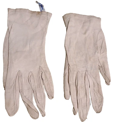 Luvas femininas vintage tamanho S 6,5 Neiman Marcus 8" couro bege forrado de seda França - Imagem 1 de 4