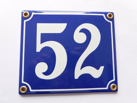 Old French Blue Enamel Porcelain Metal House Door Number Street Sign / Plate 52 Cover