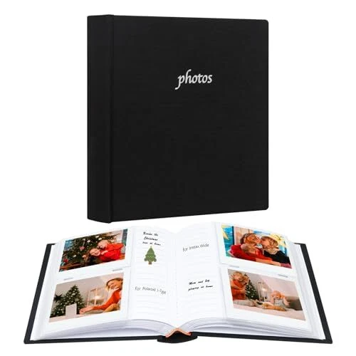 Álbum de fotos de 120 bolsillos con áreas de notas para cámara ancha Fujifilm Instax, lino  Foto 1 de 4