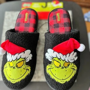 The Grinch by Dr. Seuss Slide Slippers Men's XL 13/14 Christmas Santa Hat New - Picture 1 of 5