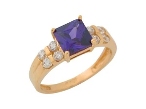 10k or 14k Yellow Gold Simulated Alexandrite and CZ Ladies June Birthstone Ring - Picture 1 of 1