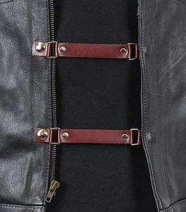 3er Set braune Leder stylische Weste Extender Verlängerung für MC Jacke Bikerweste - Bild 1 von 5