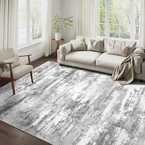 Maschinenwaschbar Rutschfest Abstrakt Vorleger Grau Modern Wohnzimmer Schlafzimmer - Bild 1 von 21