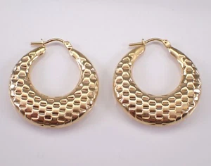 Vintage 14K Yellow Gold Hoop Earrings Estate Chunky Gypsy Hoops - Picture 1 of 5