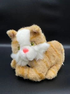 Vintage Tabby Cat 8" Orange Striped Stuffed Plush Kitten Green Eyes Feline Toy - Picture 1 of 7