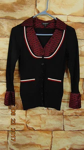 BEBE BLACK/RED  LONG SLEEVE KNIT SWEATER BLOUSE SIZE S D-101 - Picture 1 of 7