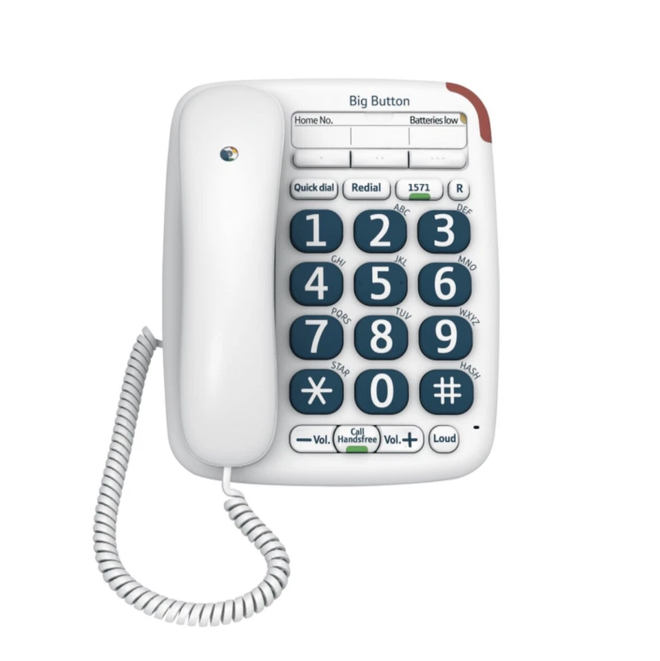 BT Corded Telephone Big Button 200 Handsfree Hearing Aid Compatible