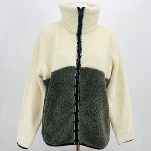 NWT Lucky Brand Women's Lightweight Fleece Jacket Sz Large Full Zip Cream/Olive - Picture 1 of 12
