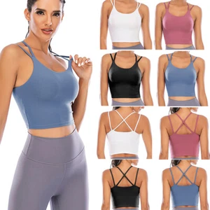Womens Sports Bras Bralette Yoga Bra Crop Top Camisole Cross Back Workout Vest - Picture 1 of 20