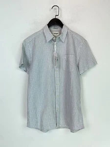 Wrangler White Black Stripe Button Up Shirt Collar Short Sleeve Pocket UK S NEW - Picture 1 of 14