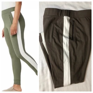 Lisa Rinna Collection Contrast Stripe Skinny RAYON Joggers Mocha L NWOT A353580 - Picture 1 of 11