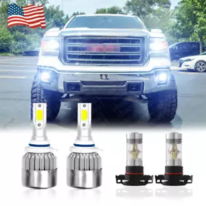 For 2014 2015 GMC Sierra 1500 8000K 9012 LED Headlight + 5202 Fog Light Bulbs 4x - Picture 1 of 12