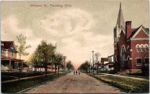 Tarjeta postal de 1909 Williams St. Paulding Ohio OH Street View People 1900 - Imagen 1 de 2