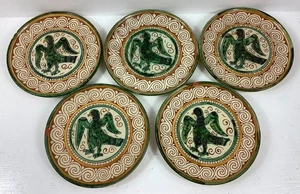 5 Pezzi Piatti Panini Terracotta Italiana San Zeno Uccellino Verde Pisa Italia - Foto 1 di 4