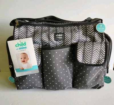 NWT Child Of Mine Carter's Diaper Bag Gray White Chevron Polka Dots Polyester - Image 1 of 4