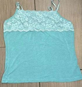 Vintage Nine & Co. blau Spitzenbesatz Cami Tank Größe Medium Y2K Coquette - Bild 1 von 3