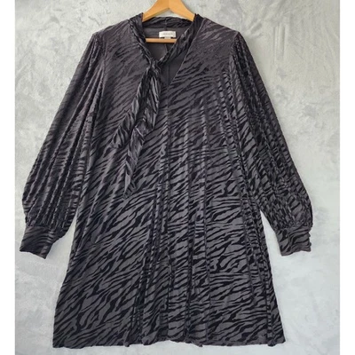 Calvin Klein Dress Womens Size 14 Black Velvet Burnout Zebra Tie Neck Stretch - Image 1 of 4