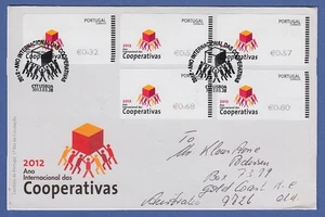 Portugal ATM 2012 Mi.-Nr. 78.3 Satz 32-53-57-68-80 auf FDC nach Australien - Bild 1 von 1