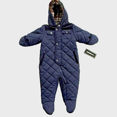 Traje de nieve infantil Rothschild azul marino acolchado forrado de lana con capucha talla 12M nuevo con etiquetas Foto 1 de 4