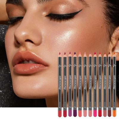 12pcs Matte Velvet Lip Pencil / Lip Liner Waterproof Long Lasting Cosmetics - Image 1 of 4
