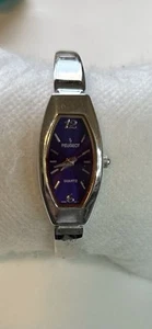 Vintage Peugeot Watch Women 22mm Silver Tone Oval Blue Dial Cuff New Battery - Picture 1 of 2