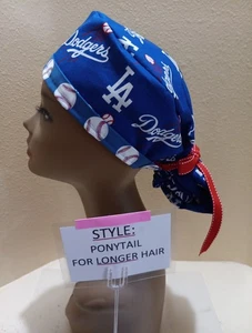 LA Dodgers (words) #2 MLB Women's Ponytail Surgical Scrub Hat/Cap  - Picture 1 of 9