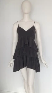 Mini Vestido Witchery Talla Mediana Esmerilado Marrón Oscuro Seda Sin Mangas en Niveles - Imagen 1 de 9