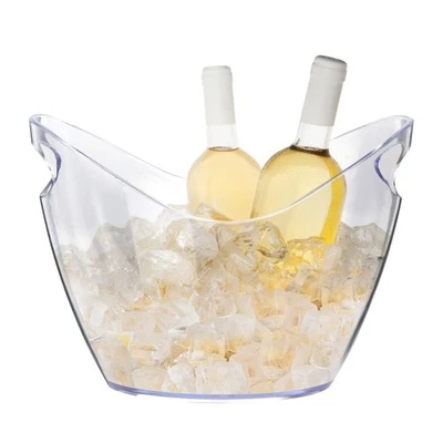 Cubo de hielo acrílico transparente para vino champán cerveza, tina de plástico 4L con mango Foto 1 de 4